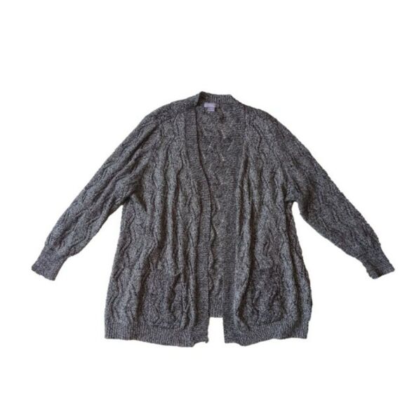 Laura Scott Gray and Silver Plus Size Marled Knit Open Front Cardigan Women's 2X - Picture 1 of 12